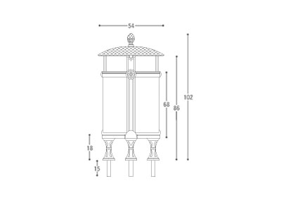 Disegno tecnico cestino Palermo CS003, altezza 102 cm